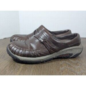 Merrell Encore Slip On Shoes Women's 7.5 Brown Leather Mules Comfort Logo